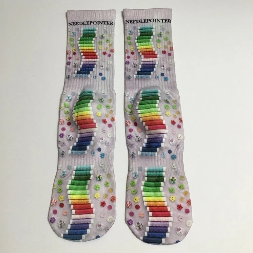 Needle-pointer MEDIUM Crew Socks Seamstress Fun Print Women’s Novelty Purple